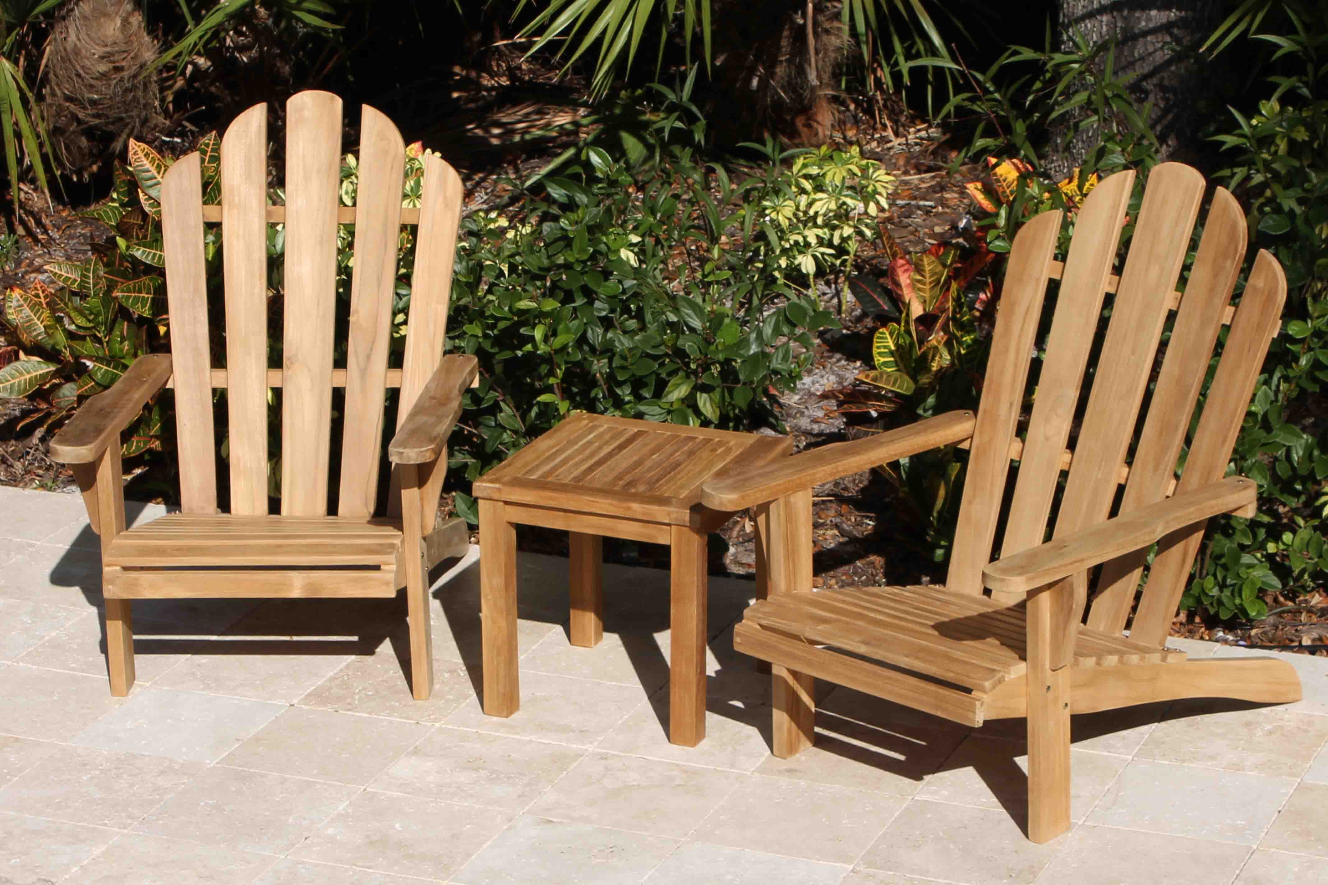Set of 2 Teak Adirondack Chairs &amp; 18in Side Table ...