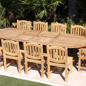 Teak 120in Oval Table & 10 Java Oval Chairs Teak Set