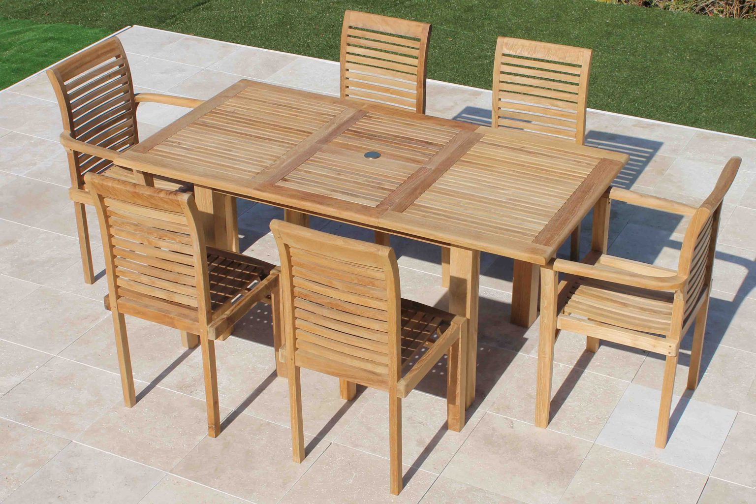 Teak 67in Rectangular Extending Table & 6 Atlantic Chairs Set Oceanic