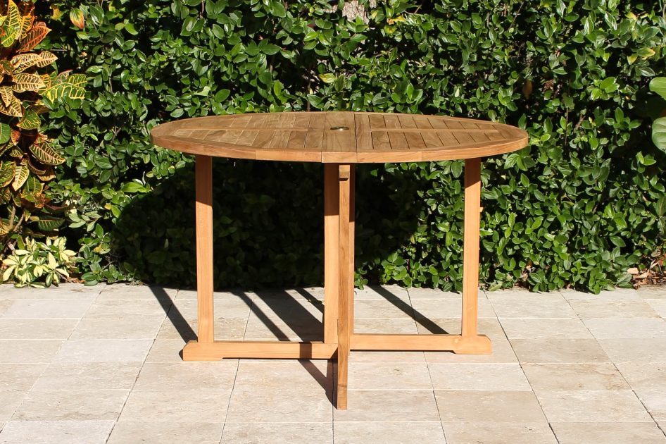 48in Gateleg Table & 4 Neptune Folding Chair Teak Set Oceanic Teak