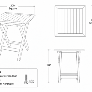 20in Sq Folding Side Table Dimenions