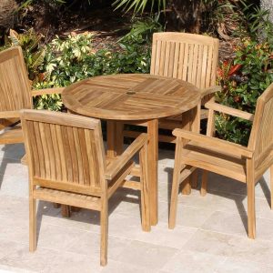 36in Round Table & 4 Pacific Chair Teak Set