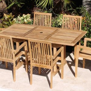WAREHOUSE CLEARANCE - 67in Rectangular Table & 6 Hampton Armchairs Teak Set