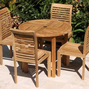 36in Round Table & 4 Atlantic Chair Teak Set
