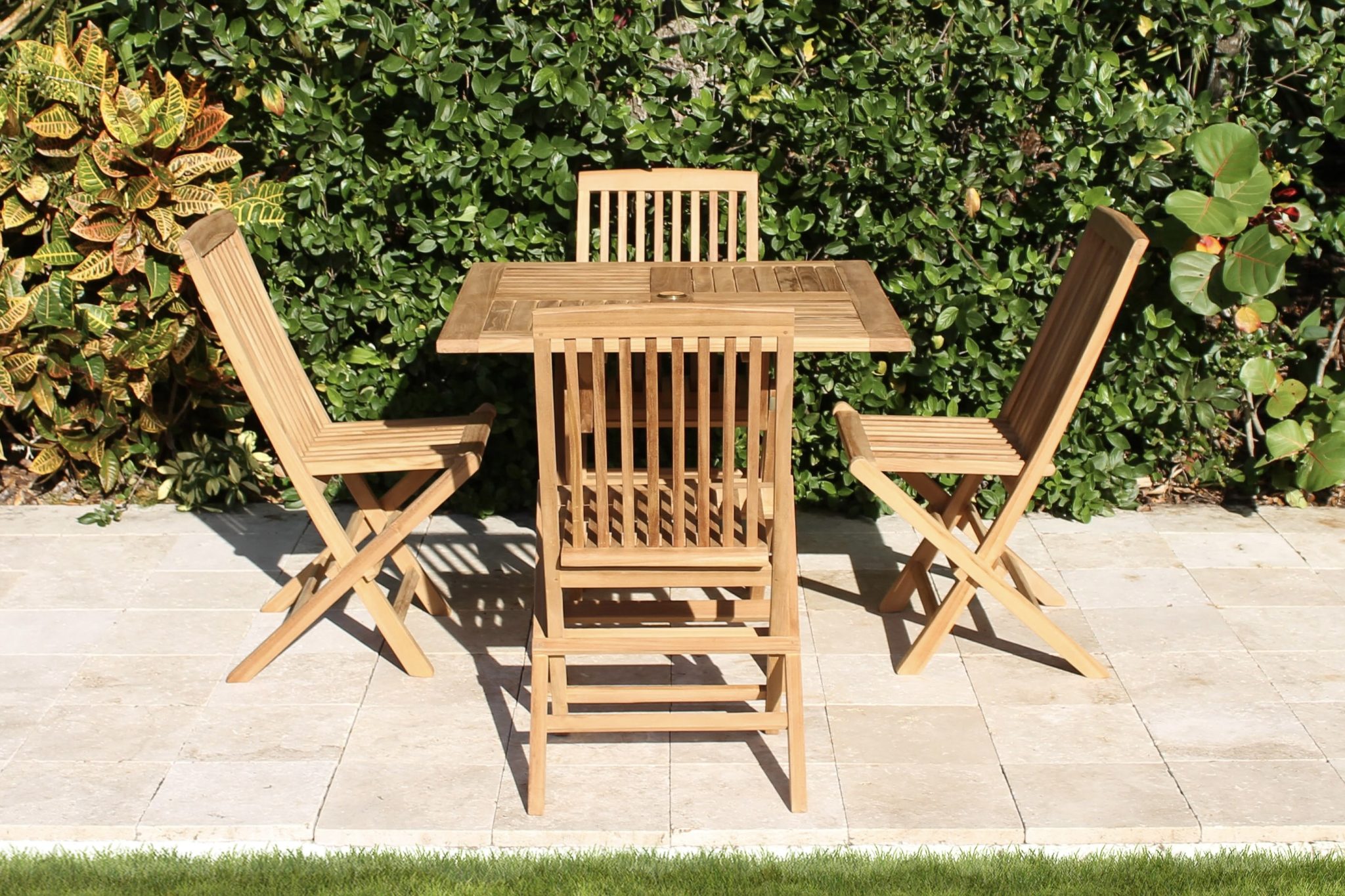 36in Square Folding Table & 4 Plymouth Folding Chair Teak Set Oceanic