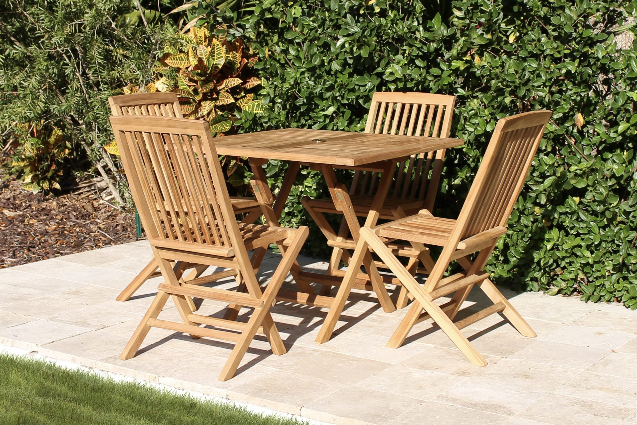 36in Square Folding Table & 4 Plymouth Folding Chair Teak Set Oceanic