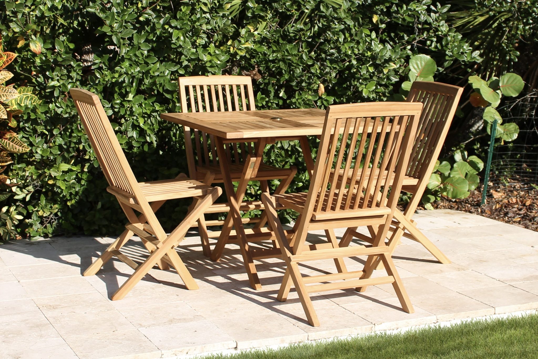 36in Square Folding Table & 4 Plymouth Folding Chair Teak Set Oceanic