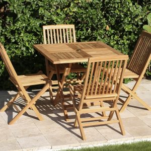 36in Square Folding Table & 4 Plymouth Folding Chair Teak Set