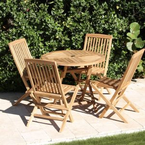 36in Round Folding Table & 4 Plymouth Folding Chair Teak Set