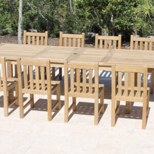Teak 120in Rectangular Extending Table & 10 Java Chairs Set