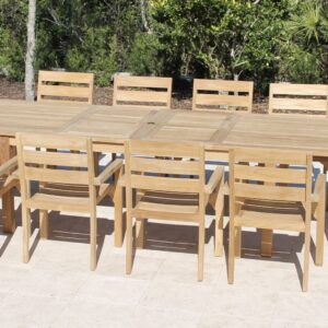 Teak 120in Rectangular Extending Table & South Beach Armchairs Set