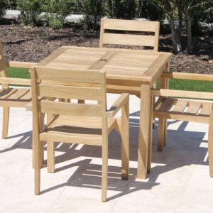 Teak 36in Square Table & 4 South Beach Armchairs Set