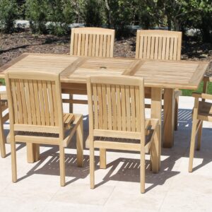 WAREHOUSE CLEARANCE - Teak 67in Rectangular Extending Table & Pacific Chairs Set