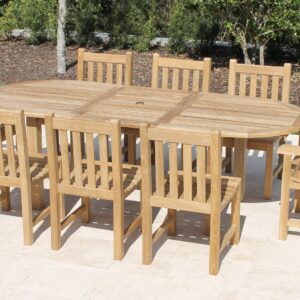 WAREHOUSE CLEARANCE - Teak 95in Oval Extending Table & 8 Java Chairs Set