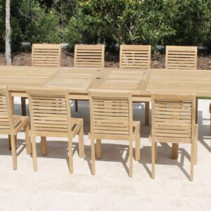 Teak 120in Rectangular Extending Table & 10 Atlantic Chairs Set