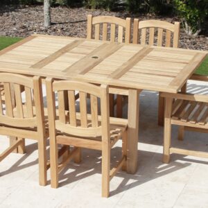 Teak 71in Square Extending Table & 6 Java Oval Chairs Set Plus Free Cushion Pads