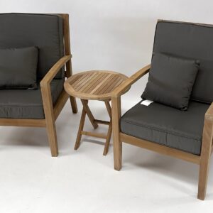 WAREHOUSE CLEARANCE - Set of 2 Huntington Deep Seat Teak Armchairs Plus Side Table