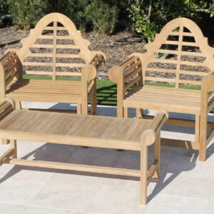 Teak Set of 2 Marlborough Armchairs and Coffee Table