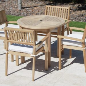 36in Round Table & 4 Cove Chair Teak Set Plus Free Cushion Pads