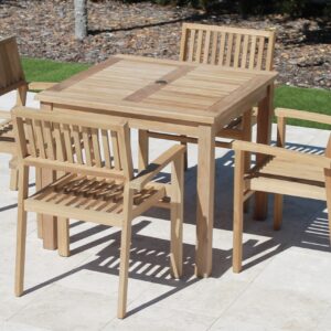 Teak 36in Square Table & 4 Cove Armchairs Set