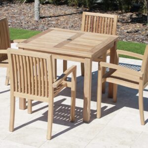 Teak 36in Square Table & 4 Hampton Armchairs Set