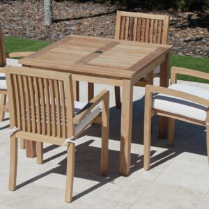 36in Square Table & 4 Hampton Chair Teak Set Plus Free Cushion Pads