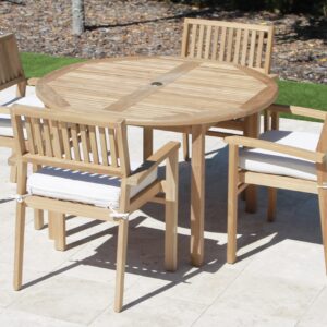 48in Round Table & 4 Cove Chair Teak Set Plus Free Cushion Pads