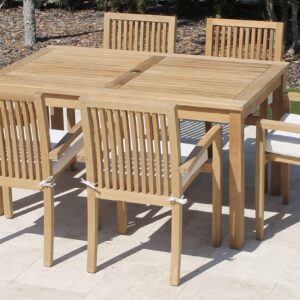 60in Rectangular Table & 6 Hampton Armchair Teak Set Plus Free Cushion Pads
