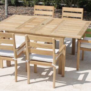 Teak 71in Square Extending Table & South Beach Armchairs Plus Free Cushion Pads
