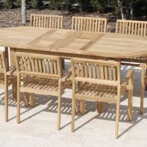 Teak 95in Oval Extending Table & Cove Armchairs Set