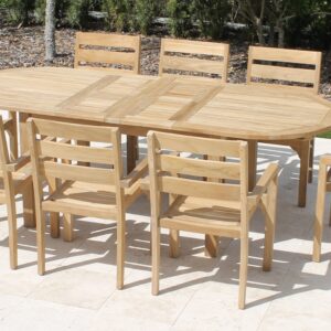 Teak 95in Oval Extending Table & South Beach Armchairs Set