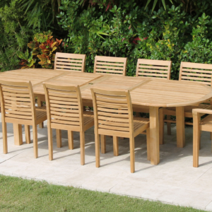 OUTLET CLEARANCE - Teak 120in Oval Extending Table & 10 Atlantic Chairs Set