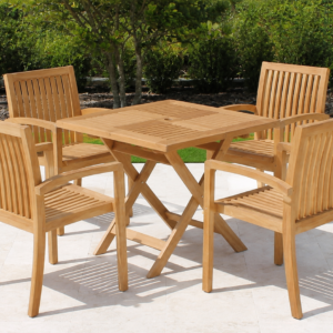 OUTLET CLEARANCE - 36in Square Folding Table & 4 Hampton Armchair Teak Set