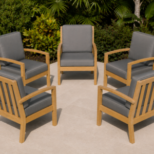 SOLD OUT - OUTLET CLEARANCE - 5 x Huntington Teak Armchairs with Slate Cushions