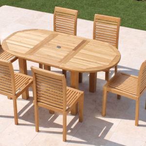 OUTLET CLEARANCE - Teak 67in Oval Extending Table & 6 Atlantic Chairs Set