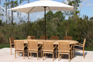120in Rect, Pacific Armchair and umbrella