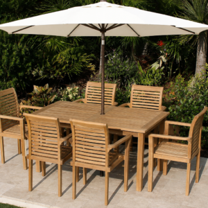 READY TO SHIP SET: 60in Rectangular Table & 6 Atlantic Chair Teak Set Plus Free Cushion Pads & 9ft Umbrella
